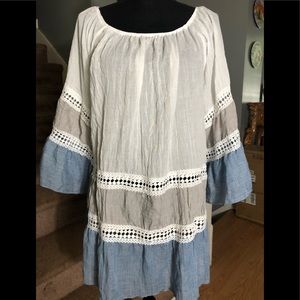 Kaktus Boho Lace White Blue and Gray Top